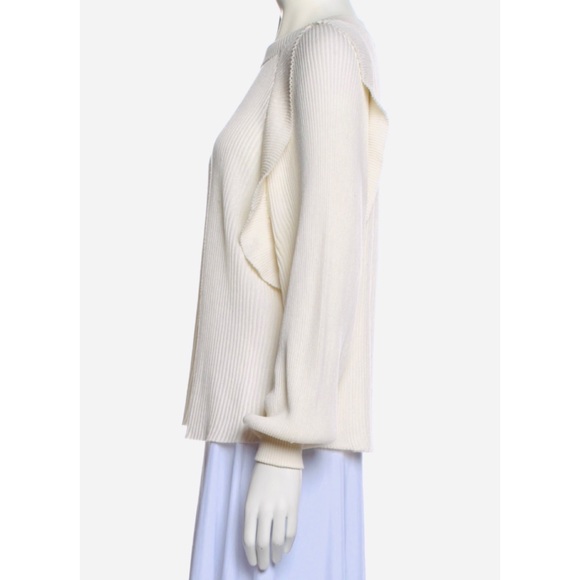 CHLOÉ • Cream Ribbed Ruffle Long Sleeve Silk-Blend Sweater - Picture 2 of 16